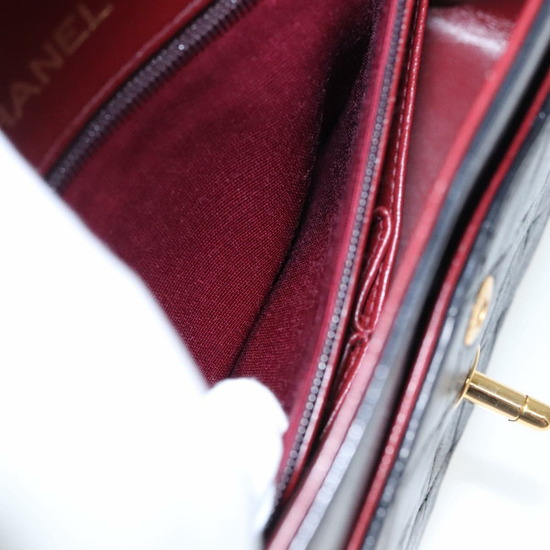 【日本直送】香奈兒 (CHANEL) 絎縫鏈條手提包 小羊皮 黑金色 CC 正品 95715AV-25