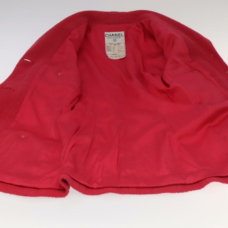 【日本直送】香奈兒夾克和裙子套裝夾克羊毛粉紅金色 CC 正品 am7246V-25