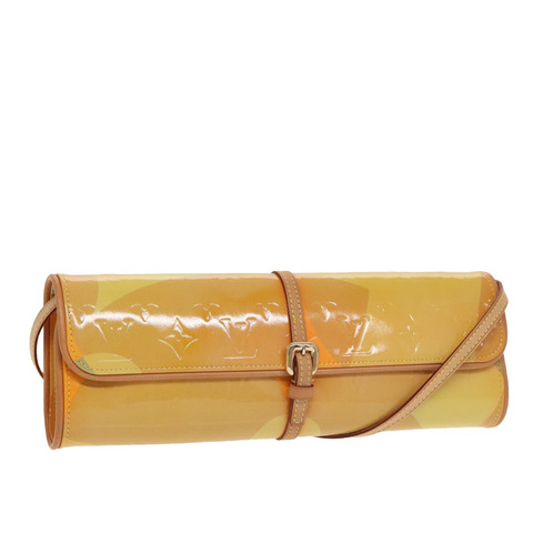 路易威登 Monogram Vernis Pochette Fleur 包黃色 M91118 LV Auth 100844V