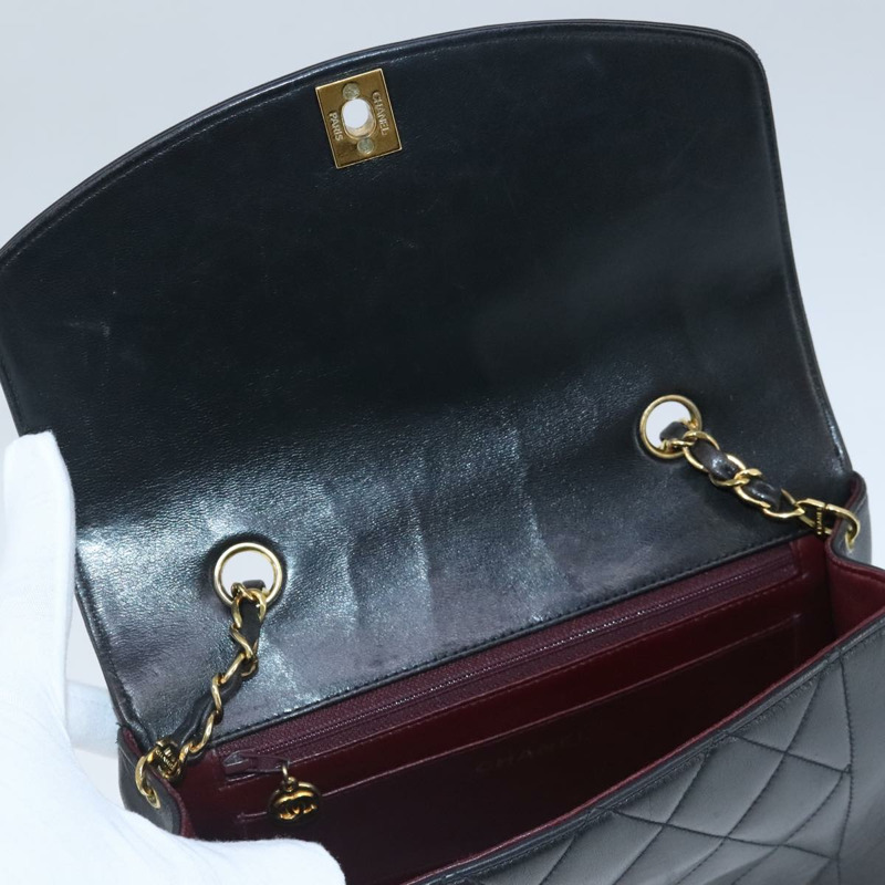 【日本直送】香奈兒 Diana 22 鏈條單肩包 小羊皮 黑金 CC 正品 PP029V-9