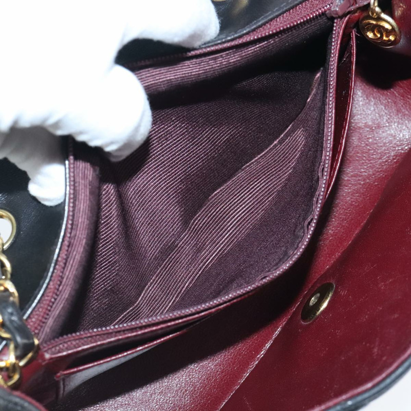 【日本直送】香奈兒 Diana 22 鏈條單肩包 小羊皮 黑金 CC 正品 PP029V-21