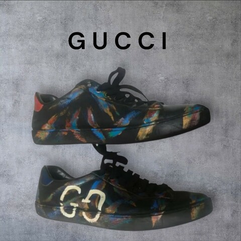 ✈️老闆出國不在‼️狂降甜價至4/5（原8800）㊣✨Gucci✨**尺寸10**古馳 彩染 塗鴉 球鞋 保齡球鞋 板鞋 休閒鞋/二手鞋/二手精品🌳二手樹屋🌳