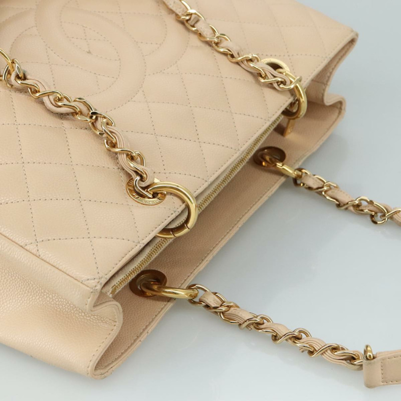 【日本直送】香奈兒 Matelasse 鏈條托特包 魚子醬色 膚色 米色 金 CC 正品 PP121V-5