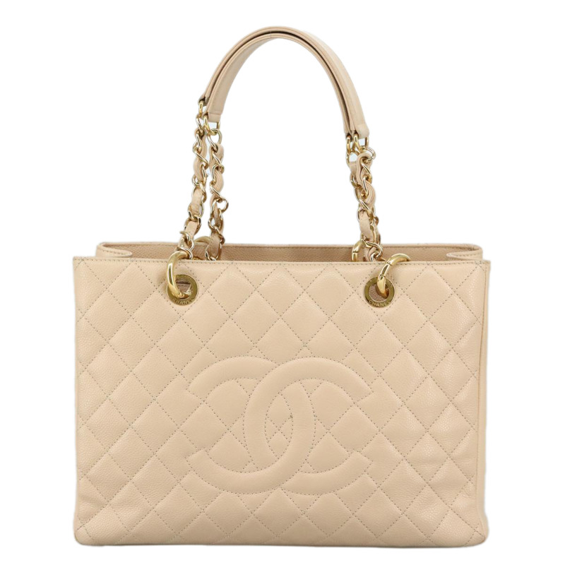 【日本直送】香奈兒 Matelasse 鏈條托特包 魚子醬色 膚色 米色 金 CC 正品 PP121V-12