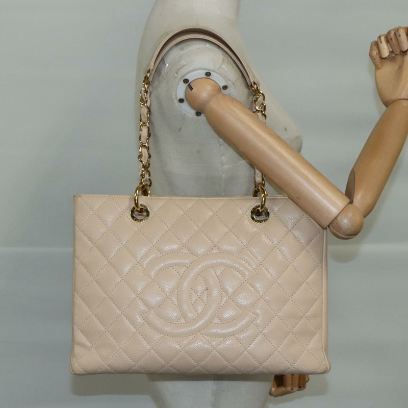 【日本直送】香奈兒 Matelasse 鏈條托特包 魚子醬色 膚色 米色 金 CC 正品 PP121V-24