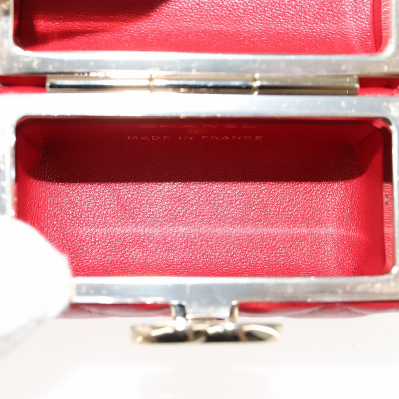 【日本直送】香奈兒小號菱格紋鏈條羊皮手拿包 紅色 CC Auth 108916AV-10