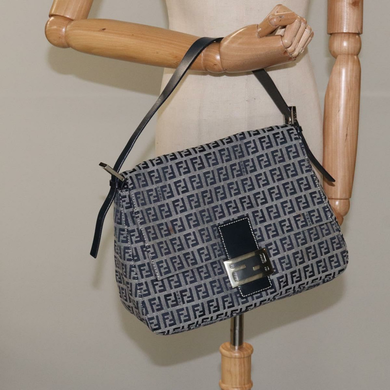 【日本直送】FENDI Zucchino 帆布 Mamma Baguette 單肩包 海軍藍 正品 113562V-24