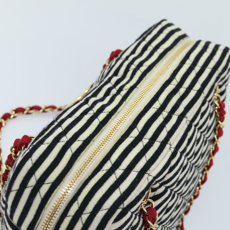 【日本直送】香奈兒 Matelasse 鏈條單肩包 棉質 黑白 CC 正品 92066SM-5