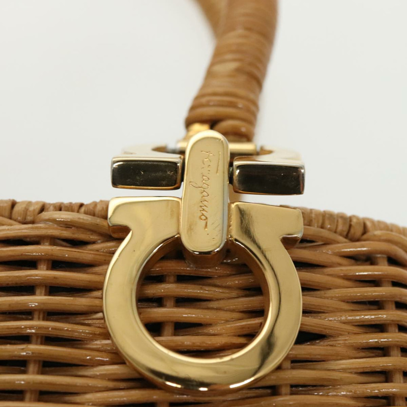 【日本直送】Salvatore Ferragamo Gancini 手提包 Wicker 米色金色 正品 98528AM-7