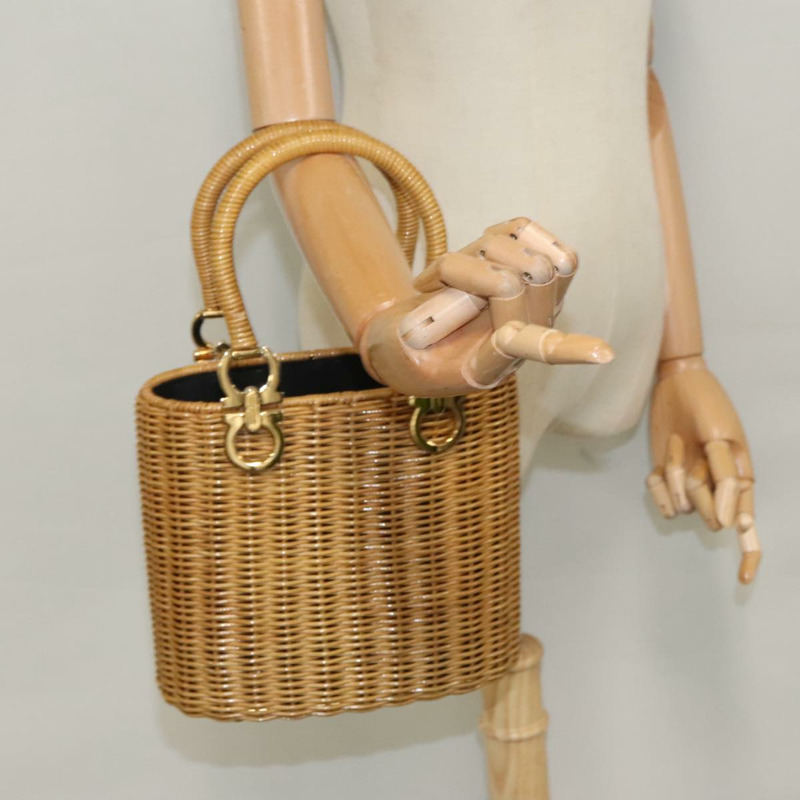 【日本直送】Salvatore Ferragamo Gancini 手提包 Wicker 米色金色 正品 98528AM-20