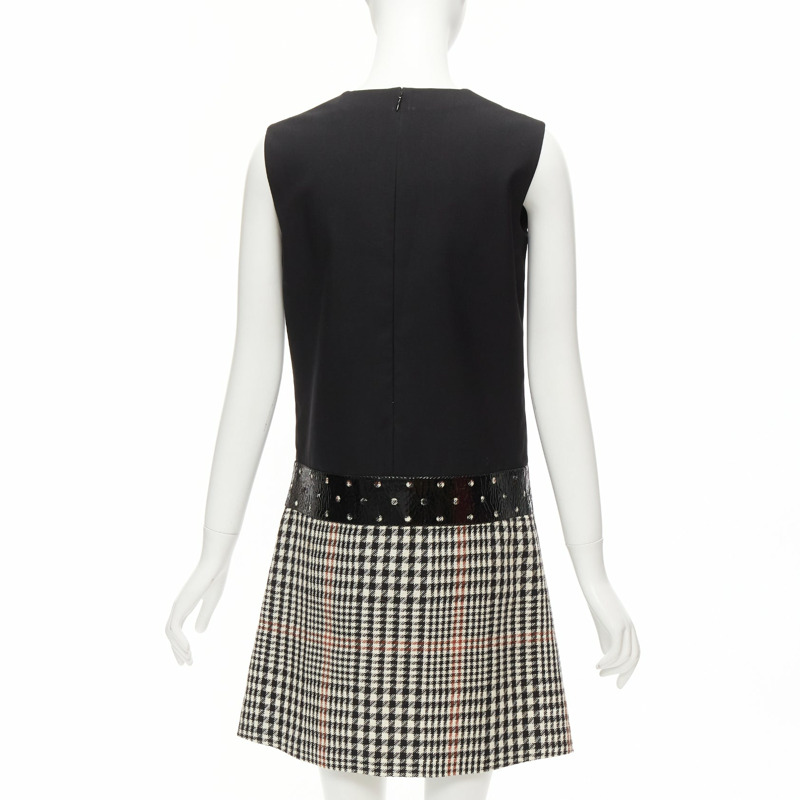 YVES SAINT LAURENT 2011 Runway wool black houndstooth fit flare dress FR36 S-4