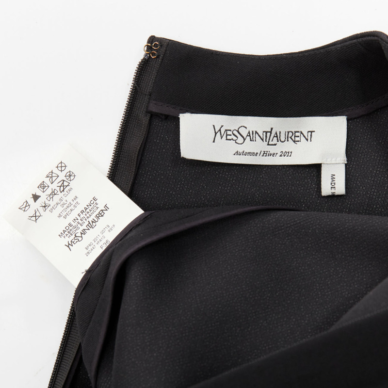 YVES SAINT LAURENT 2011 Runway wool black houndstooth fit flare dress FR36 S-8