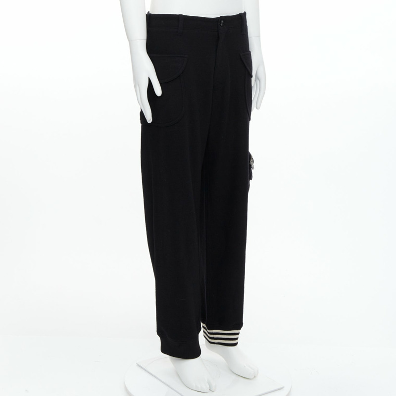Y3 black wooly silver zip stripes opening asymmetric cargo joggers M-2
