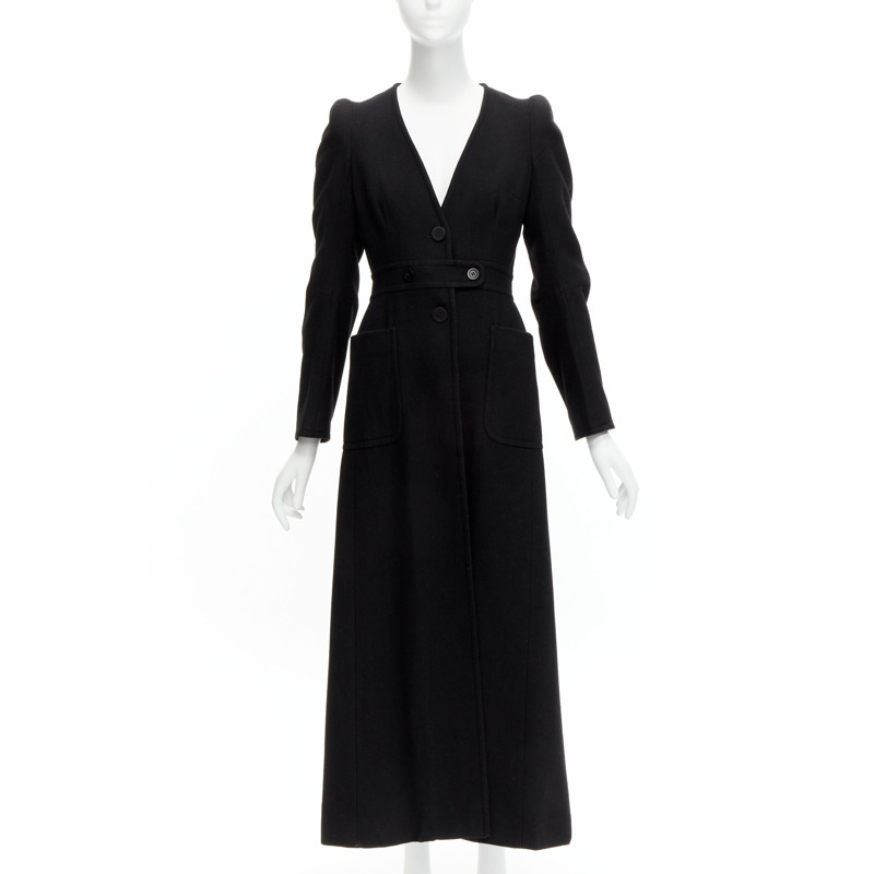 MAISON MARGIELA 1990s Vintage black wool felt back slit longline Cigarette coat FR38 M-0