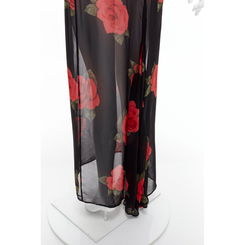 DOLCE GABBANA Vintage sheer red rose dress black cropped sweater vest set IT42 M-7