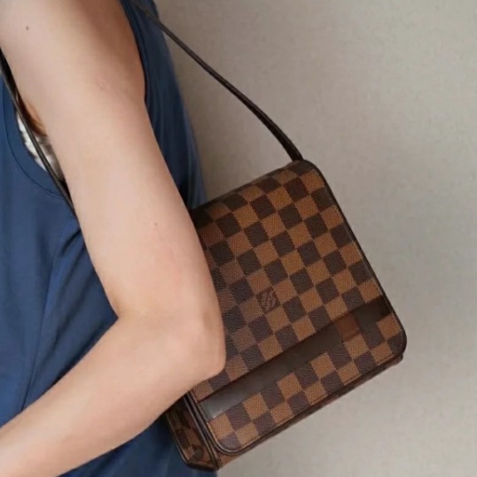 LOUIS VUITTON 棕色 PVC塗層帆布棋盤格 表參道腋下包 豆腐包 肩背包 N51162-4