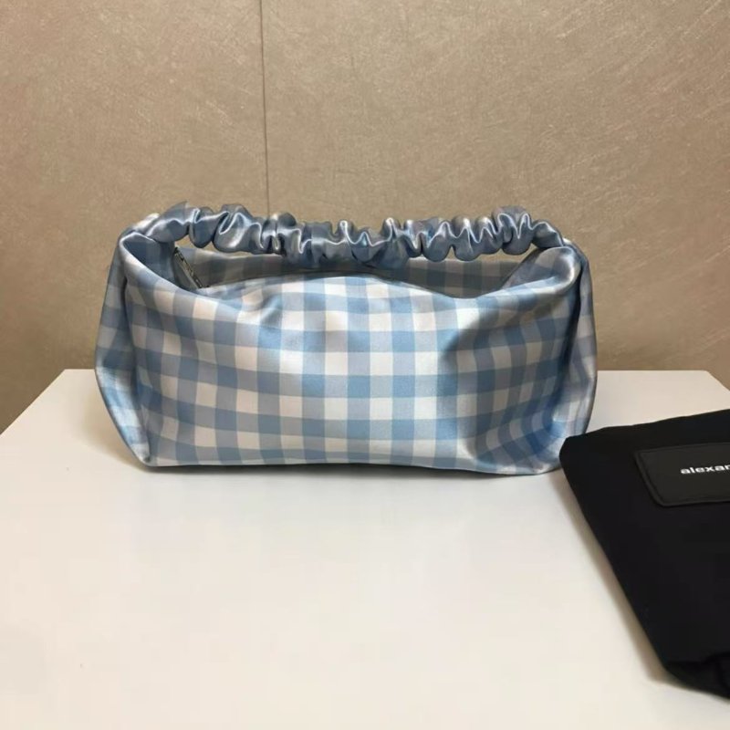alexander wang Scrunchie Mini Bag 腋下手包鍛面手提包藍白格紋 21*1112 絕版全新 配件塵袋-0