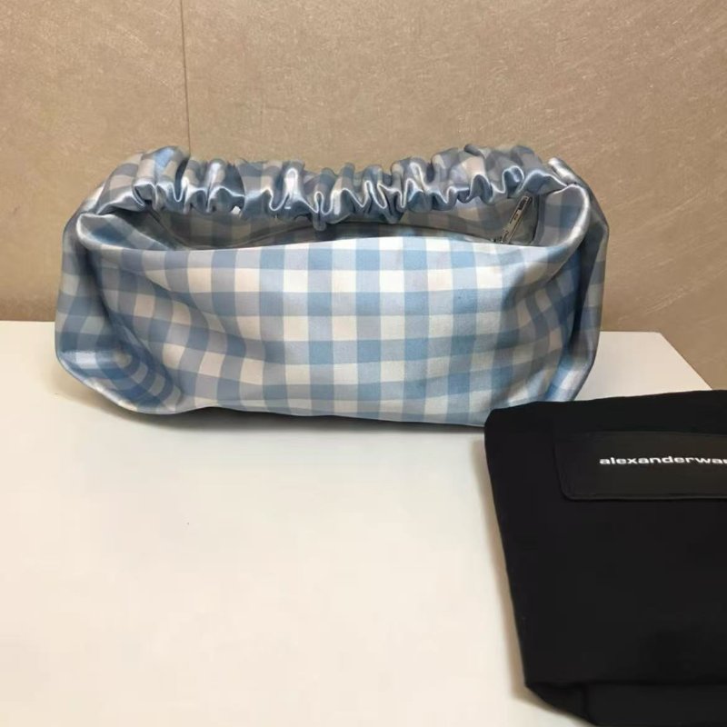 alexander wang Scrunchie Mini Bag 腋下手包鍛面手提包藍白格紋 21*1112 絕版全新 配件塵袋-4