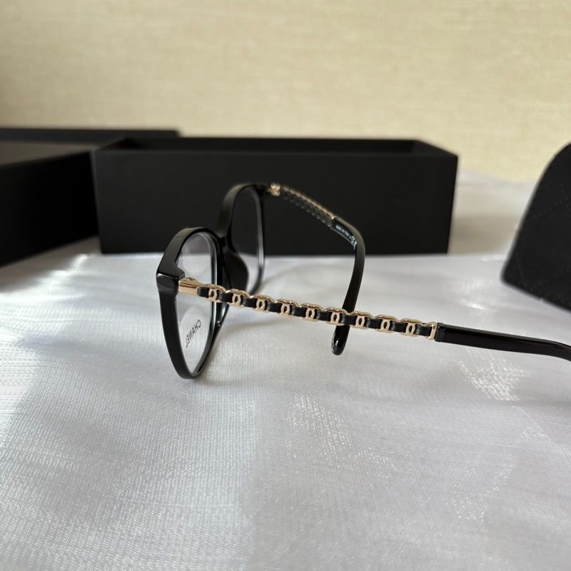 Chanel 方框 小羊皮鏈條鏡腿眼鏡 CH3408-1