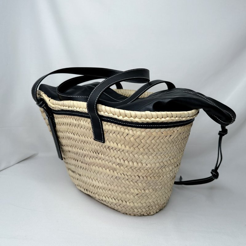 LOEWE 中號皮革草編籃子包-4
