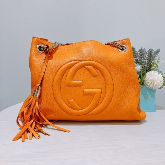TK1674 GUCCI 古馳大GG英文字花紋單肩包包SOHO ORANGE BAG-0