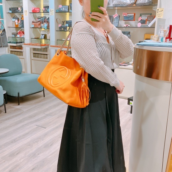 TK1674 GUCCI 古馳大GG英文字花紋單肩包包SOHO ORANGE BAG-1