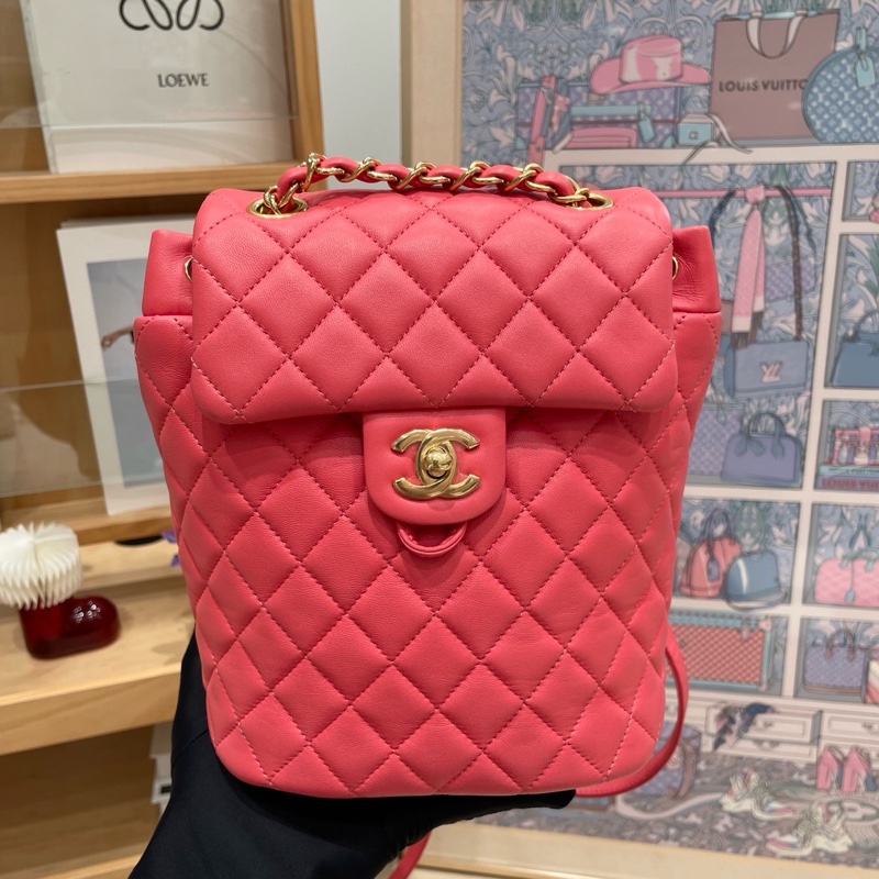 【近新閒置品】Chanel 薩爾茨堡 粉色雙肩小號羊皮27開-0