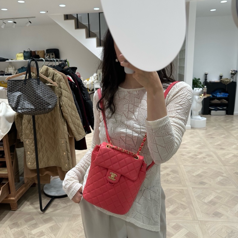 【近新閒置品】Chanel 薩爾茨堡 粉色雙肩小號羊皮27開-7