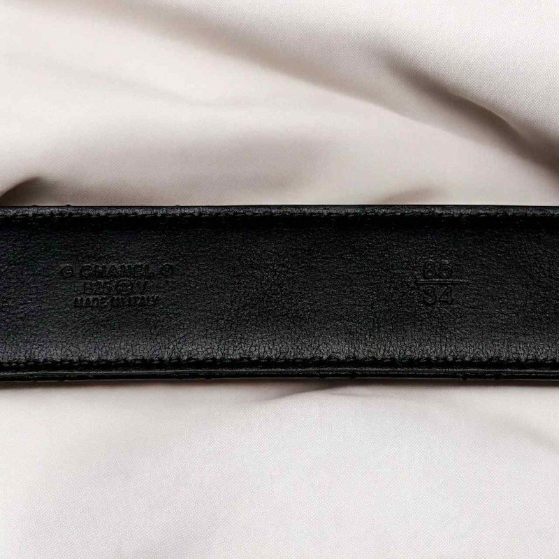 CHANEL 皮穿鏈雙C格紋皮帶/黑-4