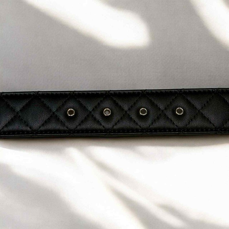 CHANEL 皮穿鏈雙C格紋皮帶/黑-5