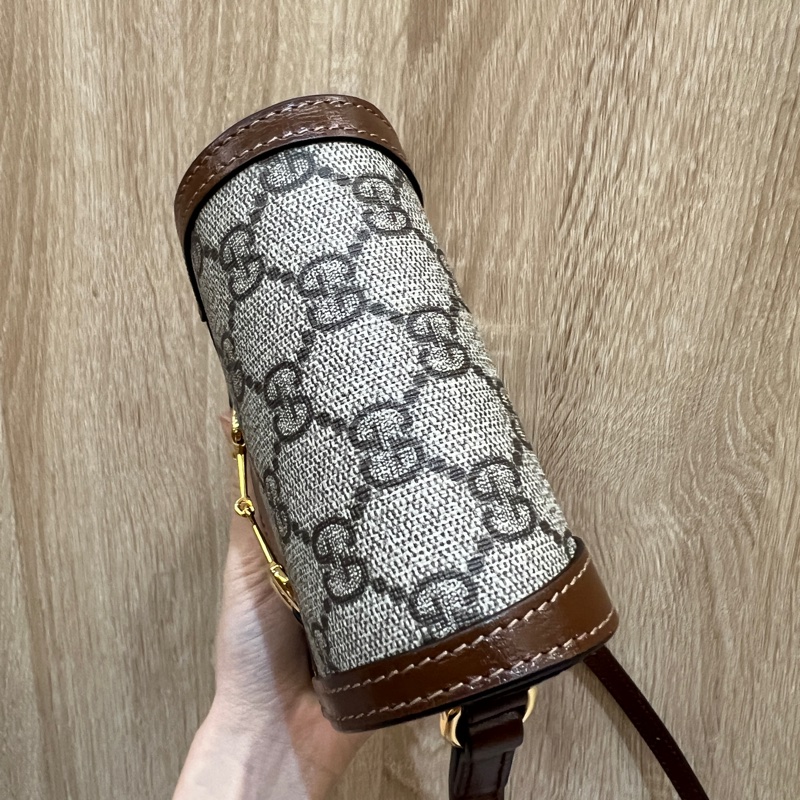 Gucci PVC烏木色牛皮1955金釦斜背手機包-4