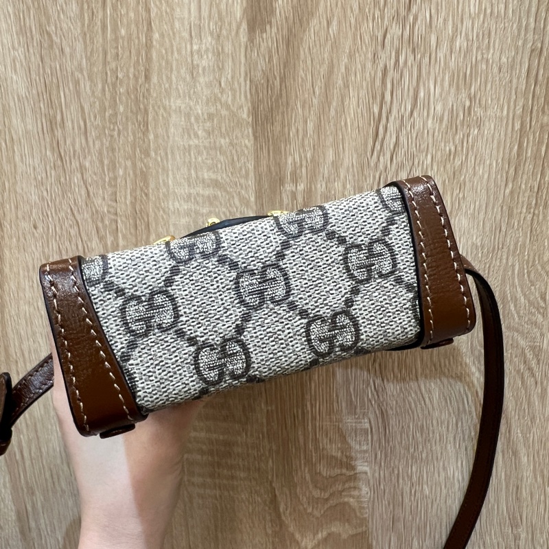 Gucci PVC烏木色牛皮1955金釦斜背手機包-5