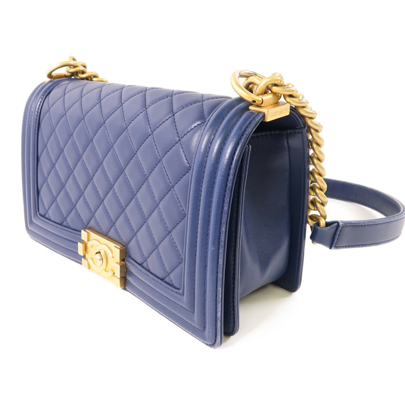 CHANEL 羊皮皮革Boy 25cm金扣鏈帶肩背袋-2