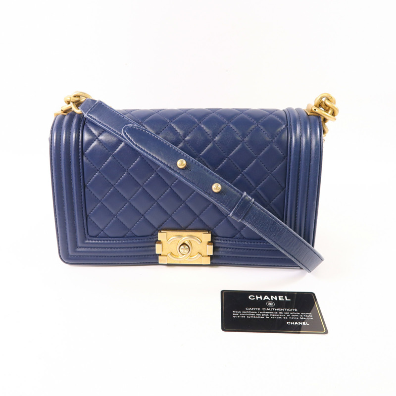 CHANEL 羊皮皮革Boy 25cm金扣鏈帶肩背袋-8