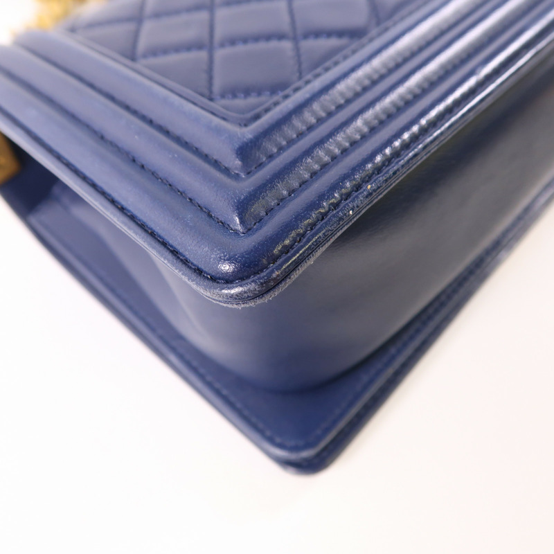 CHANEL 羊皮皮革Boy 25cm金扣鏈帶肩背袋-12