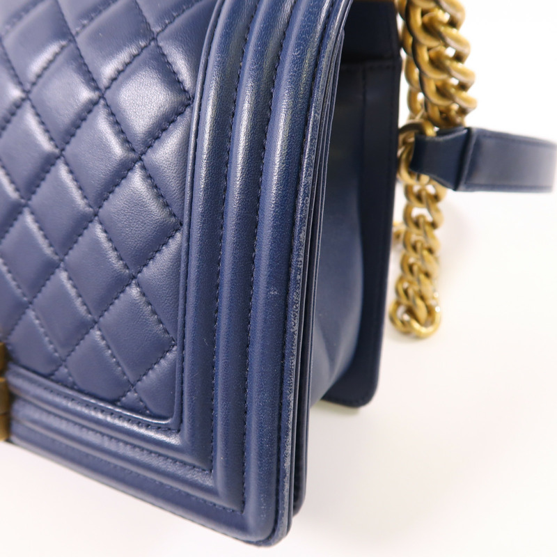 CHANEL 羊皮皮革Boy 25cm金扣鏈帶肩背袋-15