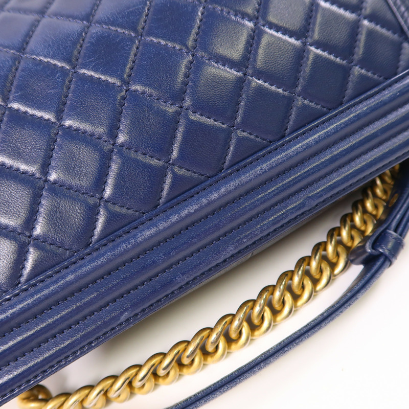 CHANEL 羊皮皮革Boy 25cm金扣鏈帶肩背袋-20