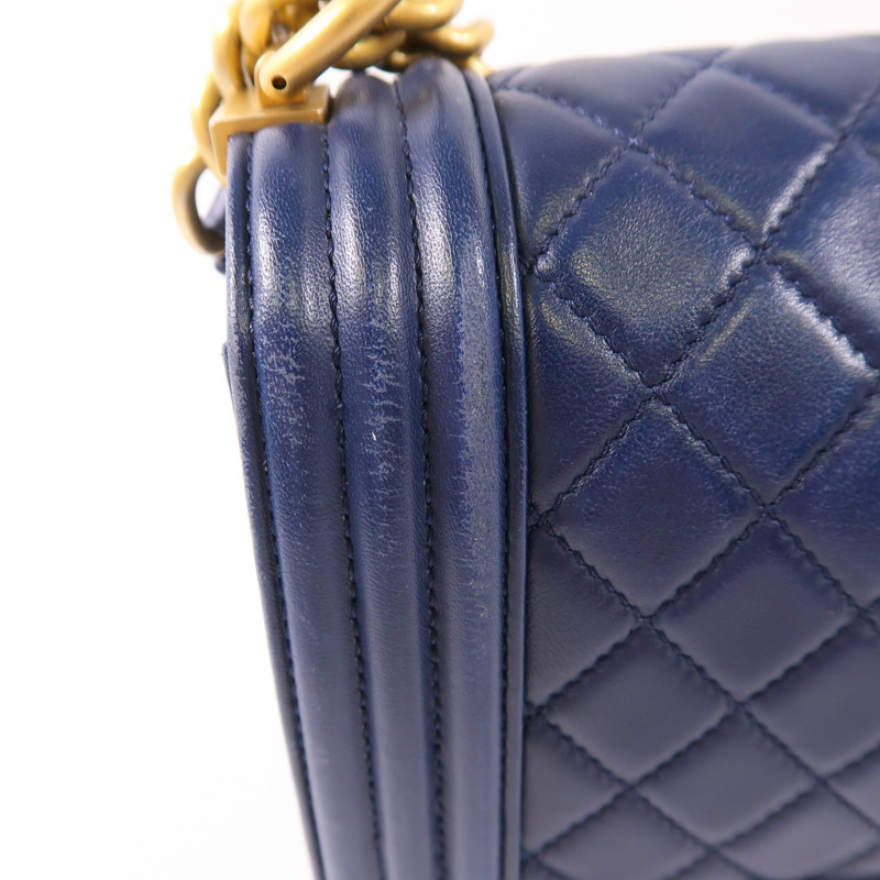 CHANEL 羊皮皮革Boy 25cm金扣鏈帶肩背袋-21