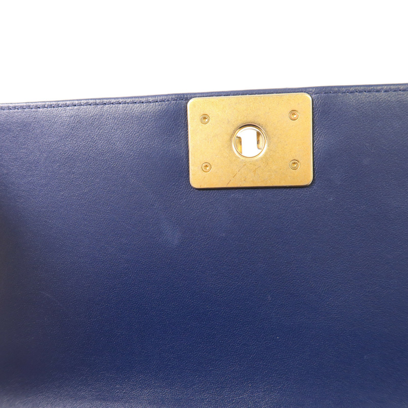 CHANEL 羊皮皮革Boy 25cm金扣鏈帶肩背袋-23