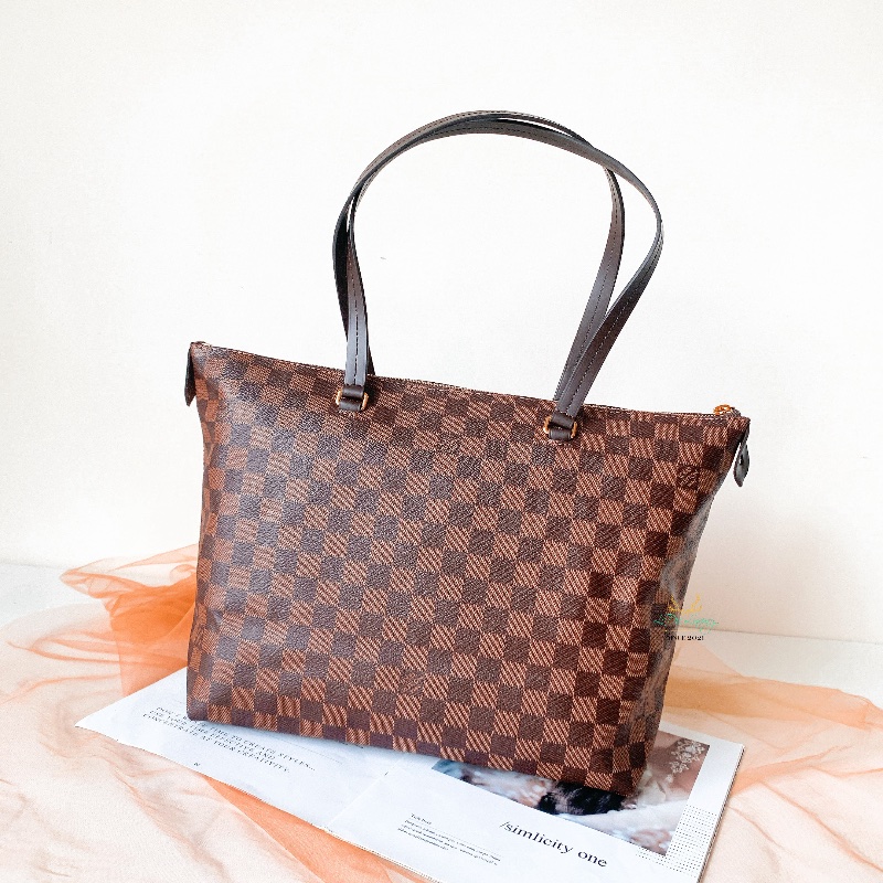 LV N41013 全新未使用 咖啡格紋 前拉鍊口袋 上拉鏈 雙肩包 托特包 天心包 購物包-2