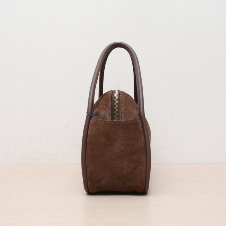 PRADA(普拉達) 棕色 麂皮 金扣 Darling 手提包-1