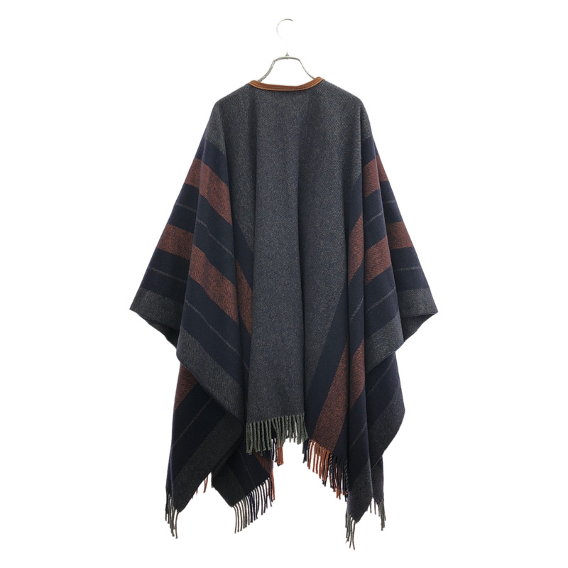 愛馬仕羊毛針織披肩大衣，海軍藍，二手女款-1