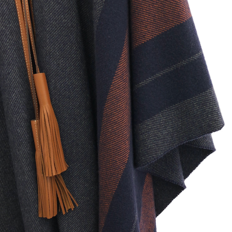 愛馬仕羊毛針織披肩大衣，海軍藍，二手女款-3