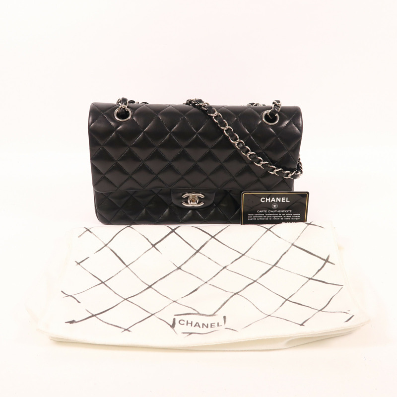 CHANEL 羊皮皮革Classic 25銀扣鏈帶肩背袋-9