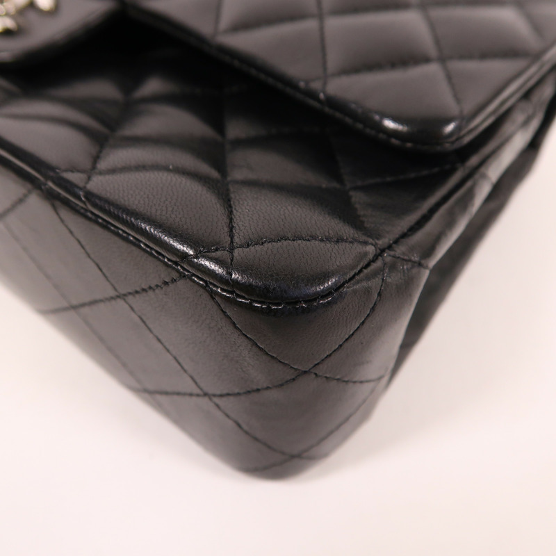 CHANEL 羊皮皮革Classic 25銀扣鏈帶肩背袋-11