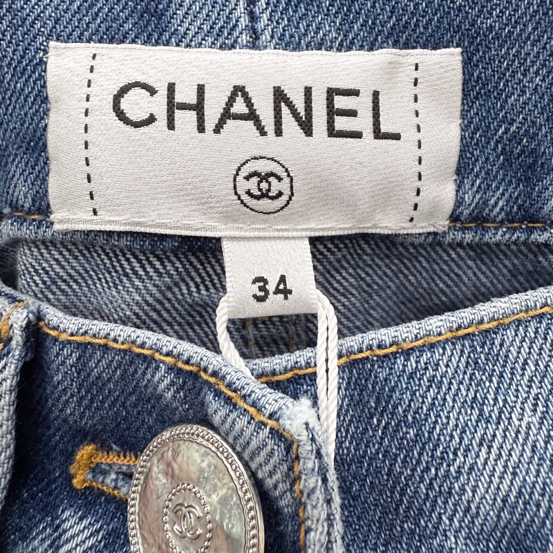 全新Chanel 25P闊腿藍色牛仔褲34碼-1