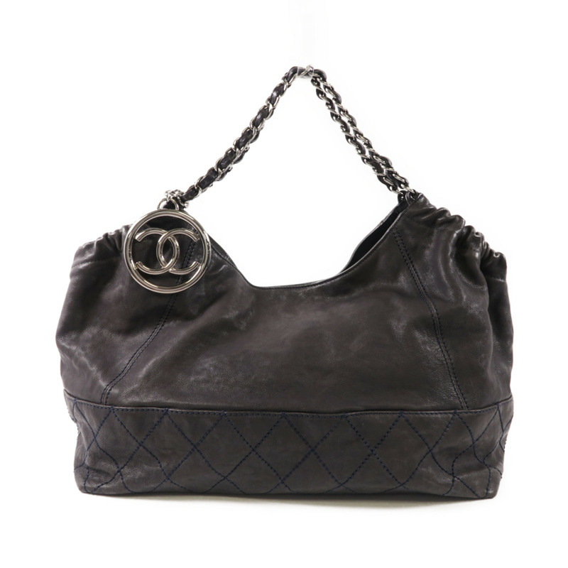 CHANEL 牛皮皮革Chain Shoulder銀扣鏈帶肩背袋-0