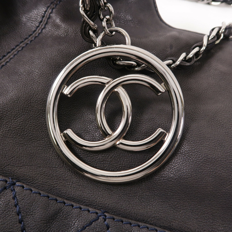 CHANEL 牛皮皮革Chain Shoulder銀扣鏈帶肩背袋-8