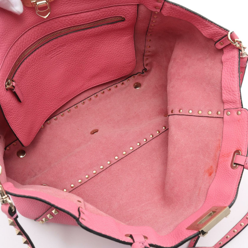 Valentino Rock Studs 托特包款皮革粉紅二手女款-2