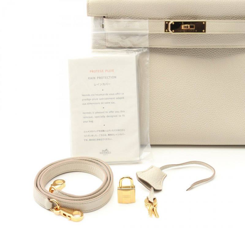 愛馬仕 Kelly 28 手提/肩背包，U 型內襯，Togo 皮革，Beton 色，二手，金色五金-5
